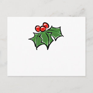 Holly Leaves, Holly berries, fun holiday botanical Postcard