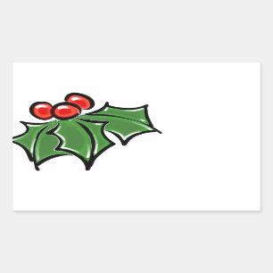 Holly Leaves, Holly berries, fun holiday botanical Rectangular Sticker
