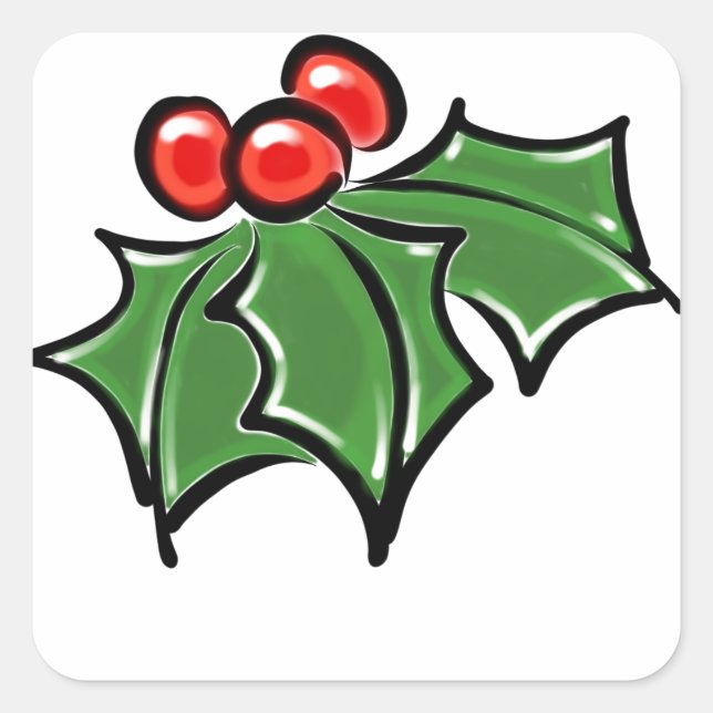 Holly Leaves Holly berries fun holiday botanical Square Sticker (Front)