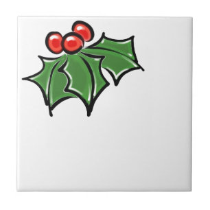 Holly Leaves, Holly berries, fun holiday botanical Tile