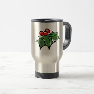 Holly Leaves, Holly berries, fun holiday botanical Travel Mug