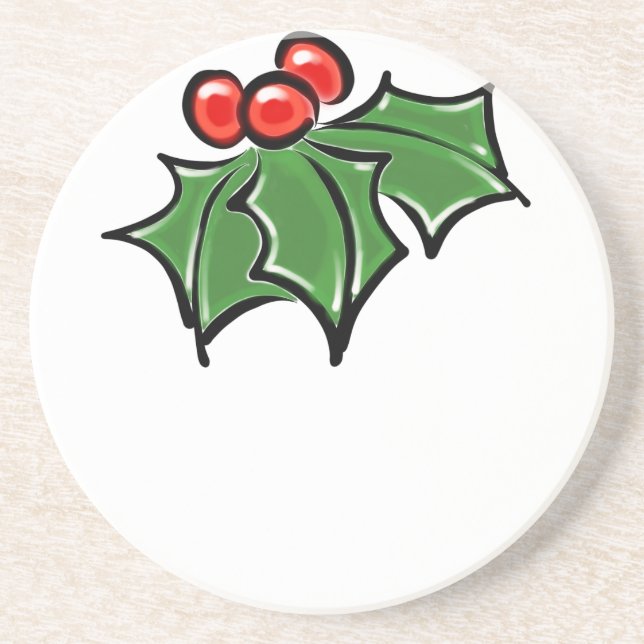 Holly Leaves, Holly berries, fun holiday pattern Coaster (Front)