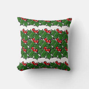 Holly Leaves, Holly berries, fun holiday pattern Cushion