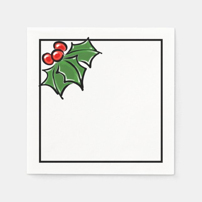 Holly Leaves, Holly berries, fun holiday pattern Napkin (Front)