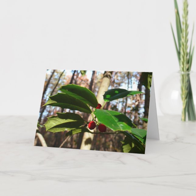 Holly Leaves I Holiday Botanical Card (Front)