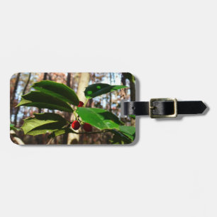 Holly Leaves I Holiday Botanical Luggage Tag