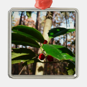 Holly Leaves I Holiday Botanical Metal Tree Decoration