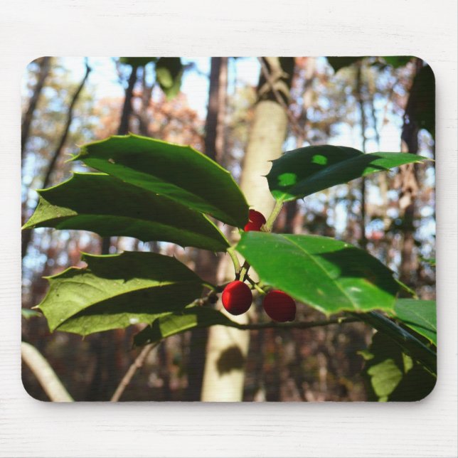 Holly Leaves I Holiday Botanical Mouse Mat (Front)