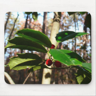 Holly Leaves I Holiday Botanical Mouse Mat