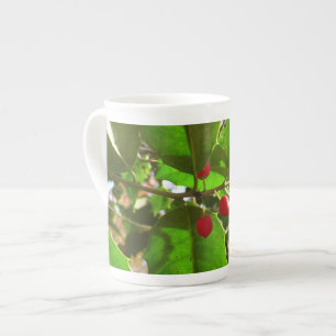 Holly Leaves II Holiday Nature Botanical Bone China Mug