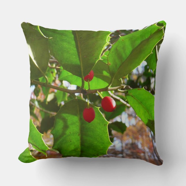 Holly Leaves II Holiday Nature Botanical Cushion (Front)