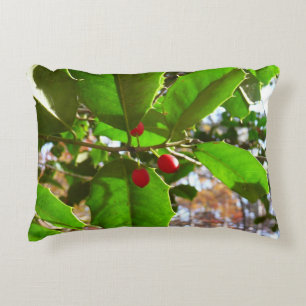 Holly Leaves II Holiday Nature Botanical Decorative Cushion