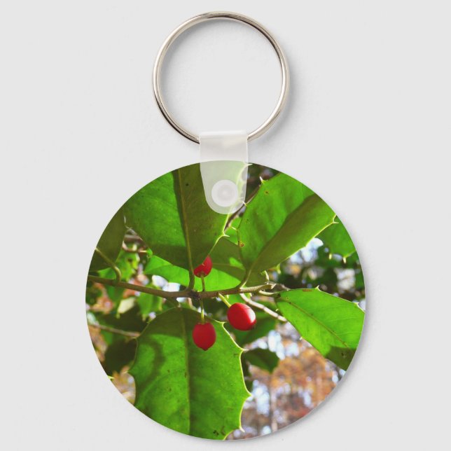 Holly Leaves II Holiday Nature Botanical Key Ring (Front)
