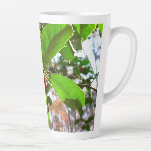 Holly Leaves II Holiday Nature Botanical Latte Mug (Right)