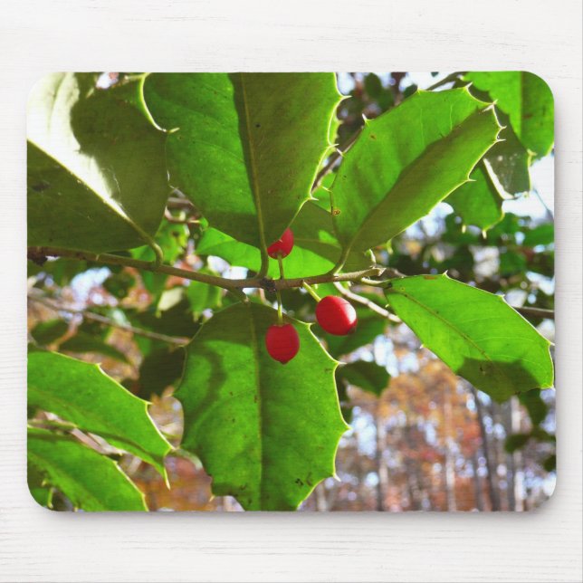 Holly Leaves II Holiday Nature Botanical Mouse Mat (Front)