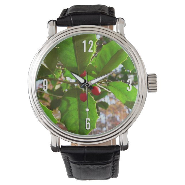 Holly Leaves II Holiday Nature Botanical Watch (Front)