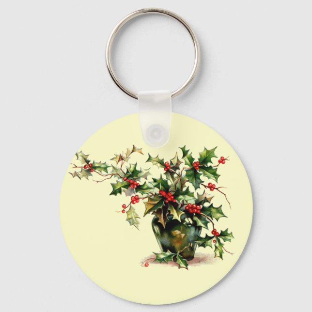 Holly Leaves Key Ring (Front)