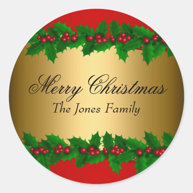 Holly Leaves Merry Christmas Holiday Sticker (Front)