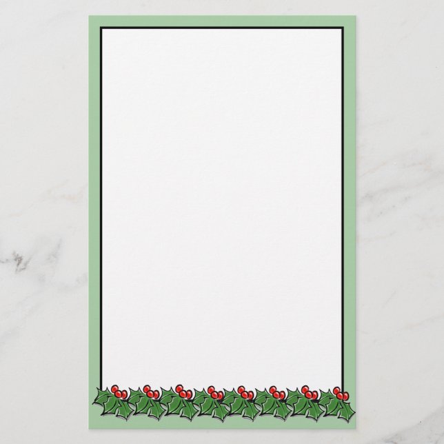 Holly Leaves | red berries | holiday gift Stationery (Front)