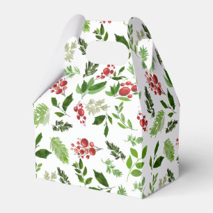 Holly Leaves Red Berry Watercolor Pattern Holiday Favour Box