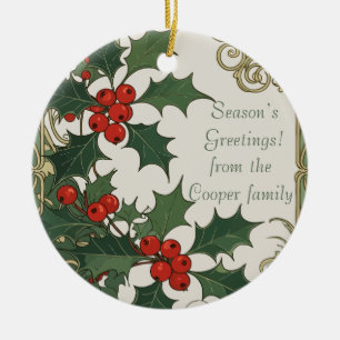 Holly-Leaves Red-Coloured Drupes Christmas-Holiday Ceramic Tree Decoration