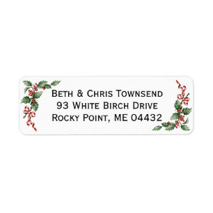 Holly Leaves Red Ribbon Christmas Holiday Vintage