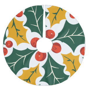 Holly-Leaves Retro-Modern Big-Print Brushed Polyester Tree Skirt
