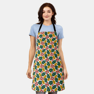 Holly Leaves Retro Modern Big Print Pattern Apron