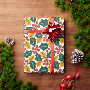 Holly Leaves Retro Modern Big Print Pattern  Wrapping Paper