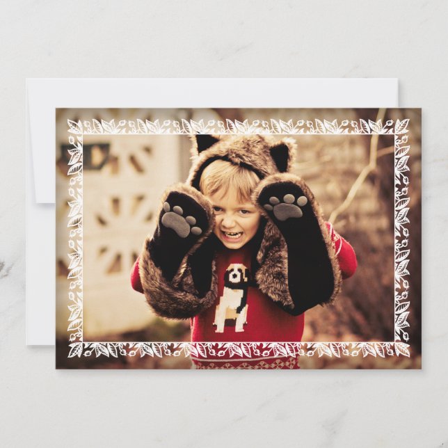 Holly Leaves White Border Christmas Photo Greeting Holiday Card (Front)