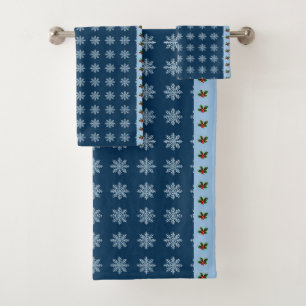 Holly Leaves Winter Snowflakes Seasonal Festive Bath Towel Set