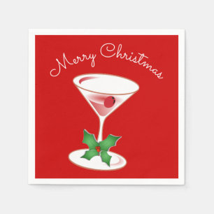Holly Martini Cocktails Merry Christmas Party Red Napkin