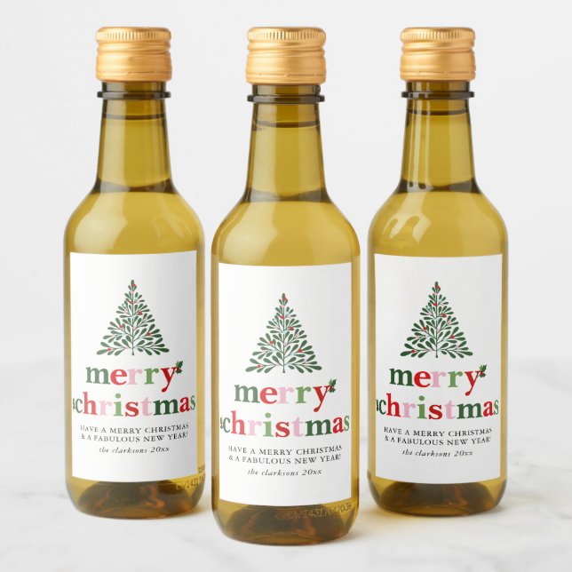 Holly Merry & Bright Christmas Wine Label (Bottles)