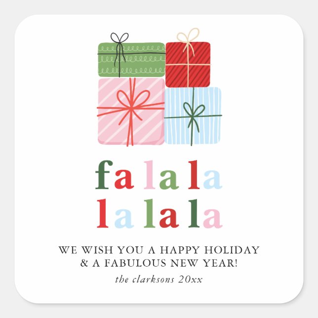 Holly Merry & Bright Holiday Card Square Sticker (Front)