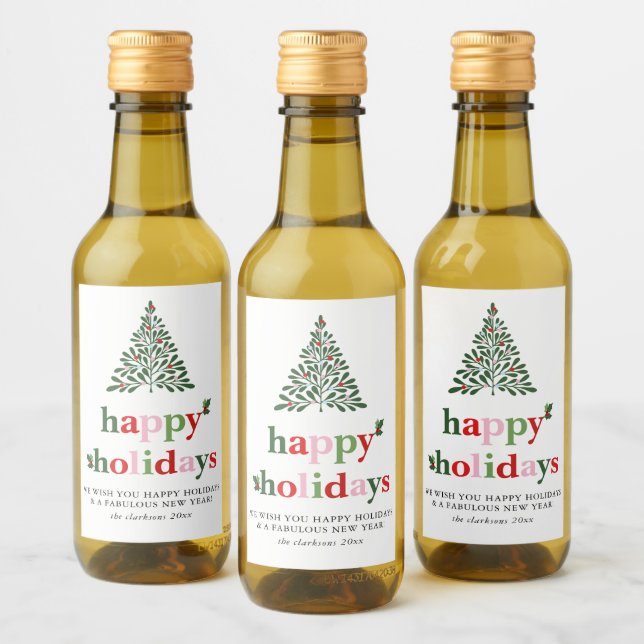 Holly Merry & Bright Holiday Card Wine Label (Bottles)