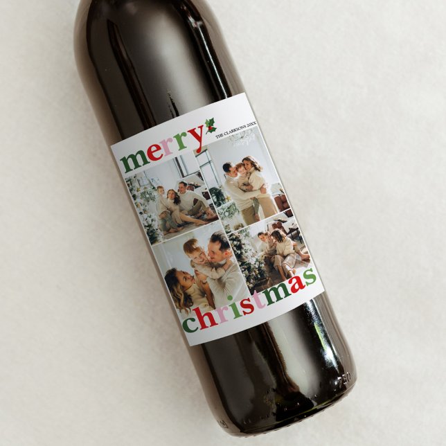 Holly Merry Christmas Bright Fun Family Wine Label (Creator Uploaded)