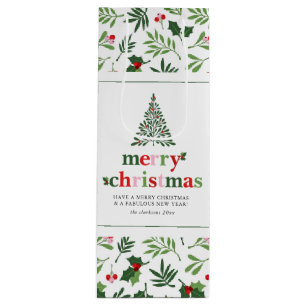 Holly Merry Christmas Bright Fun Wine Gift Bag