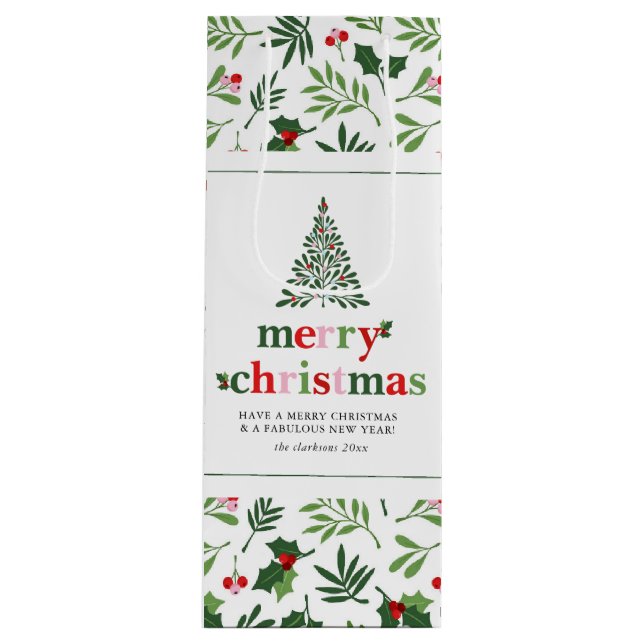 Holly Merry Christmas Bright Fun Wine Gift Bag (Front)