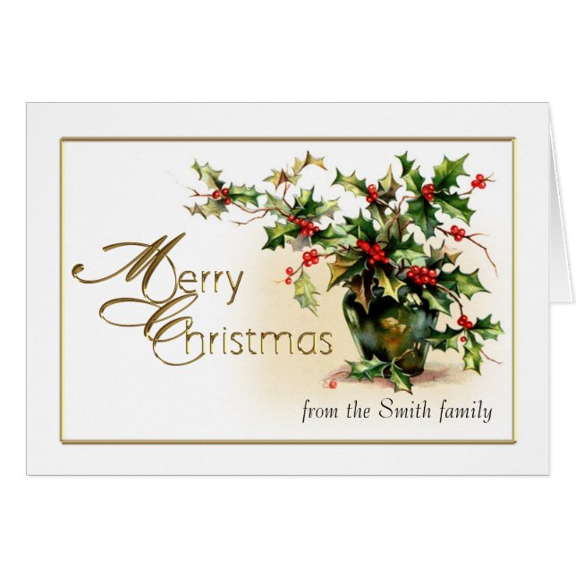 Holly Merry Christmas Holiday Greeting Card (Front Horizontal)