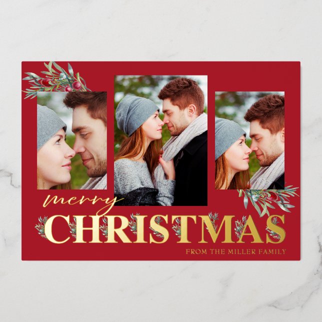 Holly Merry Christmas Holiday Photo Collage (Front)