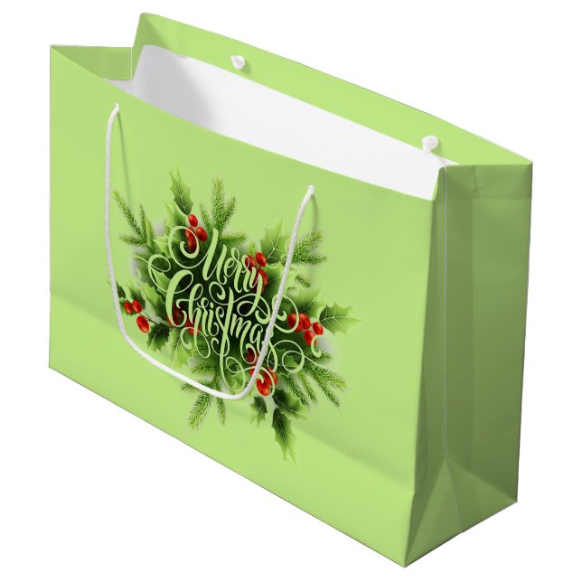 Holly Merry Christmas Large Gift Bag (Front Angled)