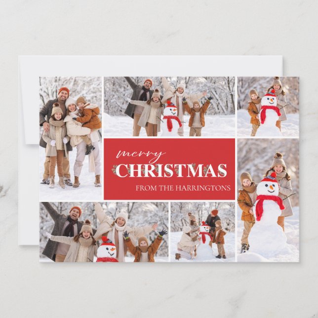 Holly Merry Christmas Photo Collage Photo Card  (Front)