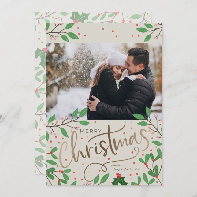 Holly Merry Christmas Photo Holiday Card (Front/Back)