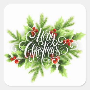 Holly Merry Christmas Square Sticker