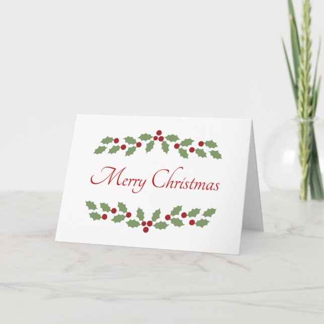 Holly Merry Christmas Word Simple Classic Elegant Holiday Card (Front)