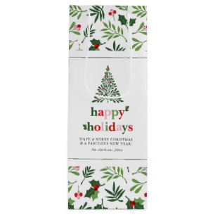 Holly Merry Holidays Bright Fun Wine Gift Bag