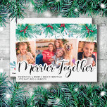Holly Mistletoe 3 Photo Merrier Together Script Holiday Card<br><div class="desc">Watercolor Holly and Mistletoe Merrier Together Holiday Card, personalised with 3 of your favourite photos. The photo template is set up for you to add a horizontal photo and 2 vertical photos as well as your personalised greeting. Traditional and classic design decorated with hand lettering, holly, berries, mistletoe and a...</div>