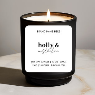 Holly & Mistletoe Christmas Candle Label   Elegant