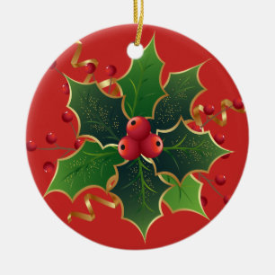 Holly Mistletoe Christmas Tree Ceramic Ornament