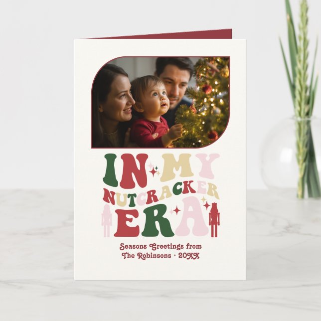 Holly & Mistletoe Fun Retro Christmas Photos Holiday Card (Front)